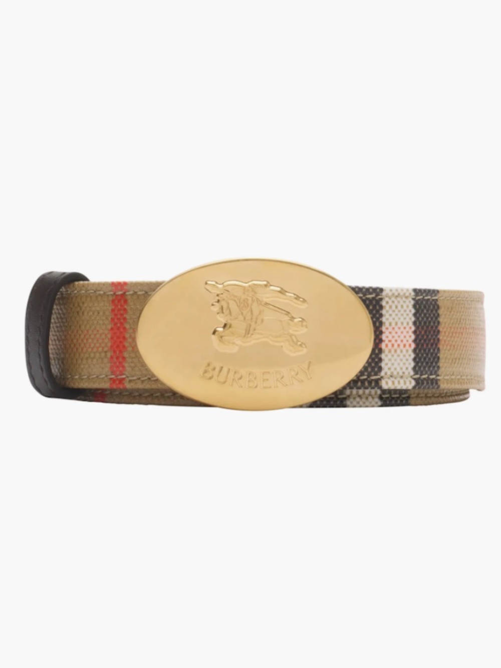 NWT $465 Burberry Equestrian Knight Stamp Reversible Belt SAND/PEAT/GOLD, SMALL!